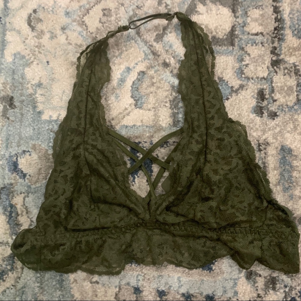 VS pink xs dark green “lace bralette” haltertop
